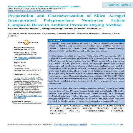 Preparation and Characterization of Silica Aerogel Incorporated ...