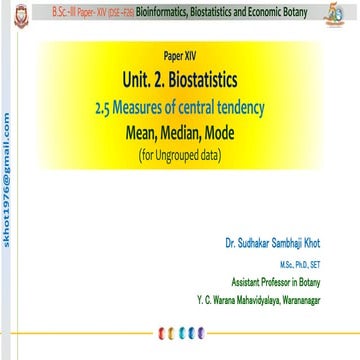 5. Biostatistics central tendency mean, median, mode for ungrouped data ...