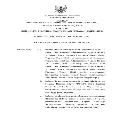 Keputusan Kepala LAN Kurikulum Latsar CPNS