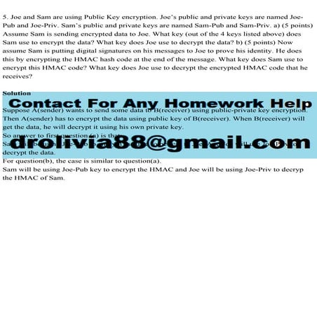 5. Joe and Sam are using Public Key encryption. Joe’s public and pri.pdf
