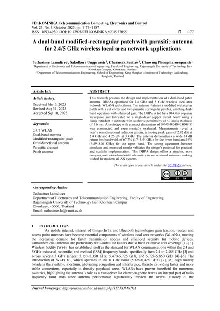 A dual-band modified-rectangular patch with parasitic antenna for 2.4/5 GHz w...