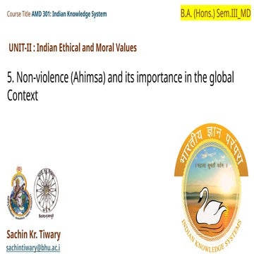 Non-violence (Ahimsa) and its importance in global Context