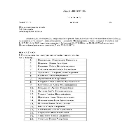 про переведення учнів 5 8, 10 класів 2017