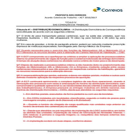 Act 2016-2017 - Proposta dos Correios - Condições de Trabalho