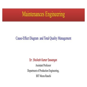 Cause-Effect Diagram  and Total Quality Management
