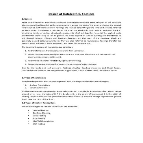 Design of isolated Reinforced concrete footing