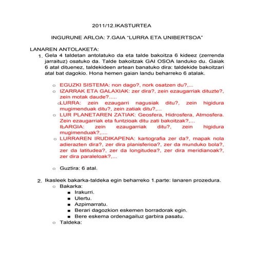 5.LH.7.GAIA. LURRA ETA UNIBERTSOA. JARDUEREN ANTOLAKETA