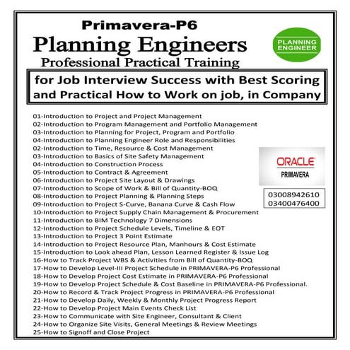 Engineers Practical Training Planning Engineer Primavera-P6 03008942610
