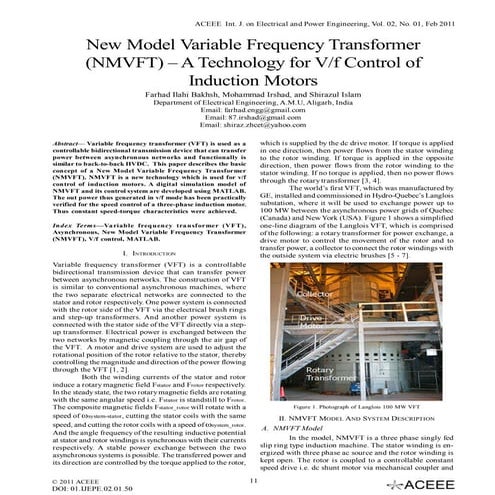 New Model Variable Frequency Transformer (NMVFT) – A Technology for V/f Contr...