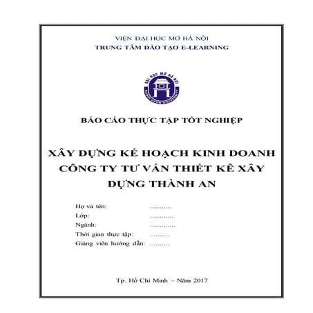 Đề tài: Xây dựng kế hoạch kinh doanh công ty Tư Vấn Thiết Kê Xây Dựng Thành An