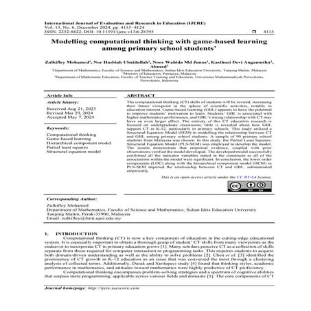 Modelling computational thinking with game-based learning among primary schoo...
