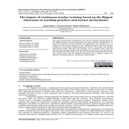 The impact of continuous teacher training based on the flipped ...