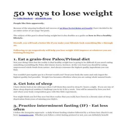 50 ways to lose weight by Colin Stuckert – aGymLife.com