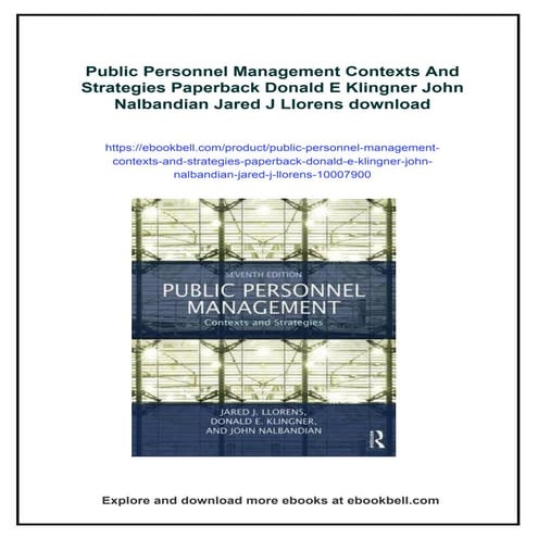 Public Personnel Management Contexts And Strategies Paperback Donald E ...