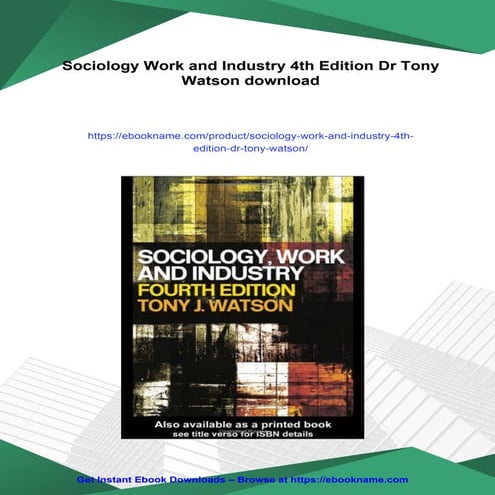 Sociology Work and Industry 4th Edition Dr Tony Watson