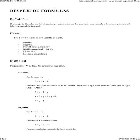  despeje de fórmulas