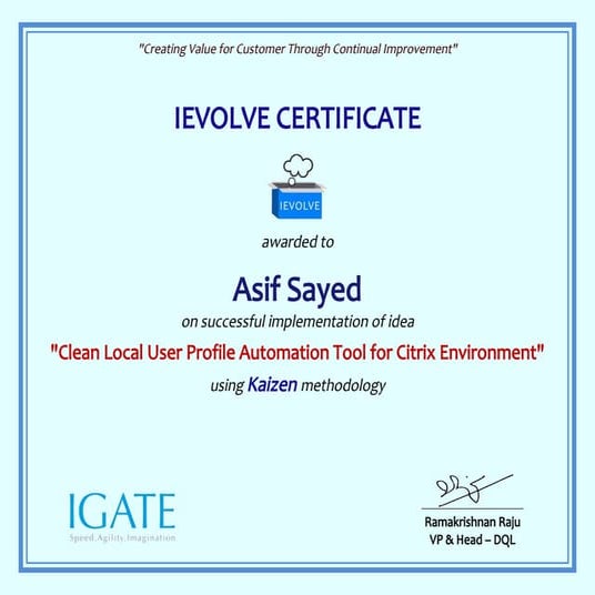 IEVOLVE Kaizen Certificate_Asif Sayed