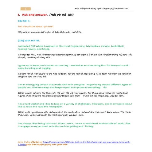 500 Câu phỏng vấn xin việc bằng tiếng Anh cực hay