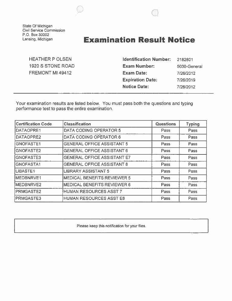 State Exam Results