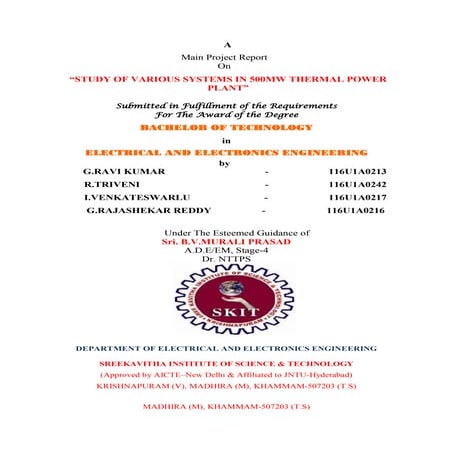 STUDY OF VARIOUS SYSTEMS IN 500MW THERMAL POWER PLANT