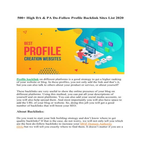 500+ High DA & PA Do-Follow Profile Backlink Sites List 2020