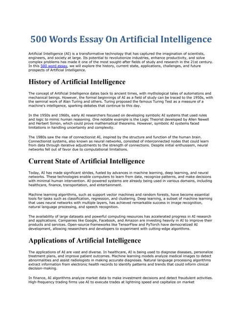 500 Word Essay On Artificial Intelligence