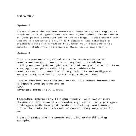 500 WORKOption 1Please discuss the counter-measures, innov