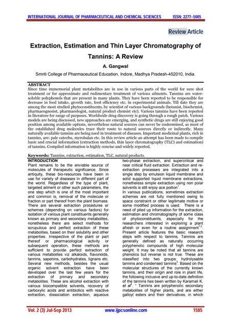 Extraction, Estimation and Thin Layer Chromatography of Tannins: A Review