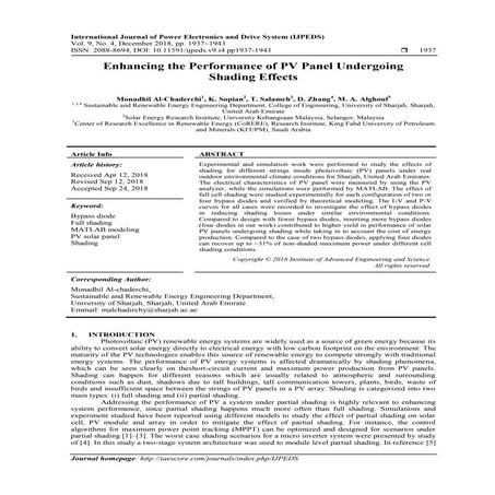Enhancing the Performance of PV Panel Undergoing Shading Effects