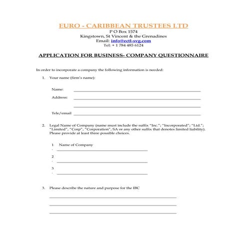 IBC-Application for Business Form (Euro Caribbean) | DOC