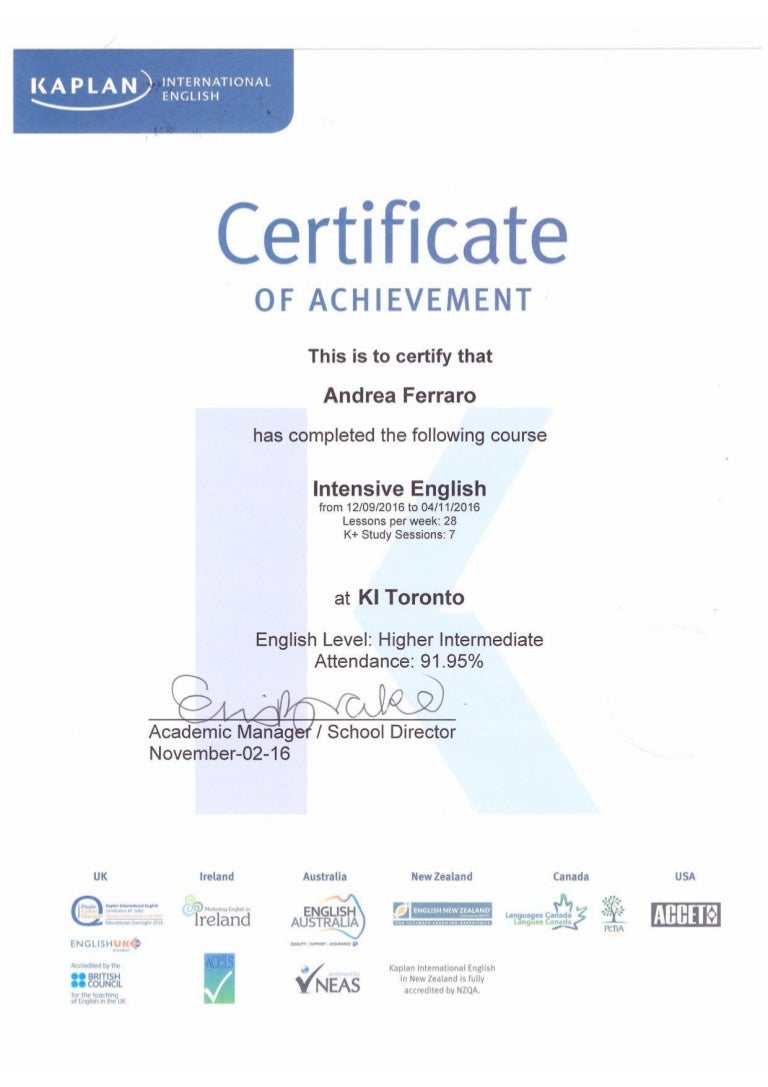 kaplan certificate of attendance