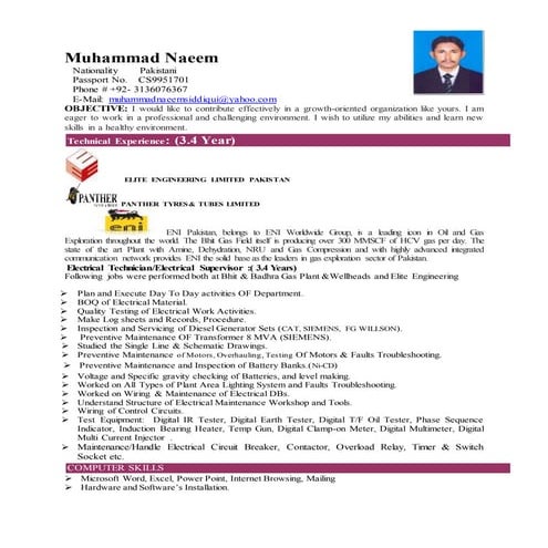 Electrical Supervisor CV
