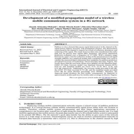 Development of a modified propagation model of a wireless mobile communicatio...