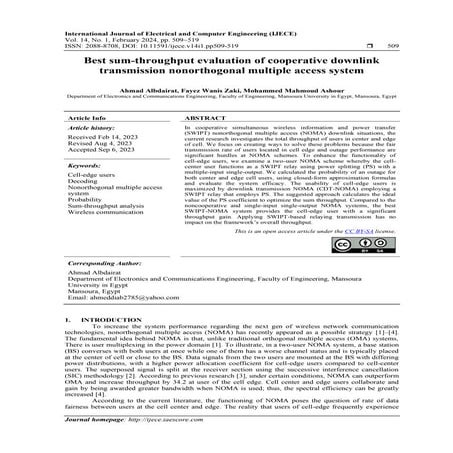 Best sum-throughput evaluation of cooperative downlink transmission nonorthog...