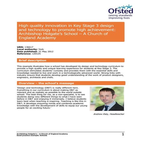 Archbishop Holgate's School Good Practice Ofsted Case Study