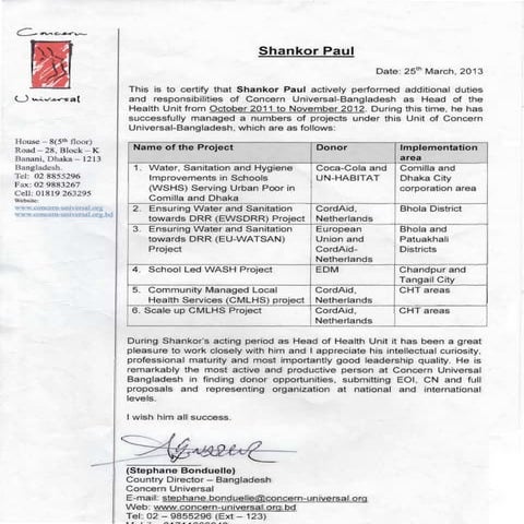 Organizational Certificate- Aditional Responsibilities