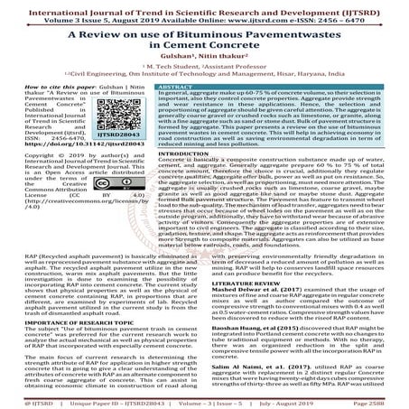 A Review on use of Bituminous Pavementwastes in Cement Concrete