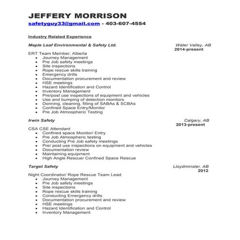 Jeffery Morrison Resume update