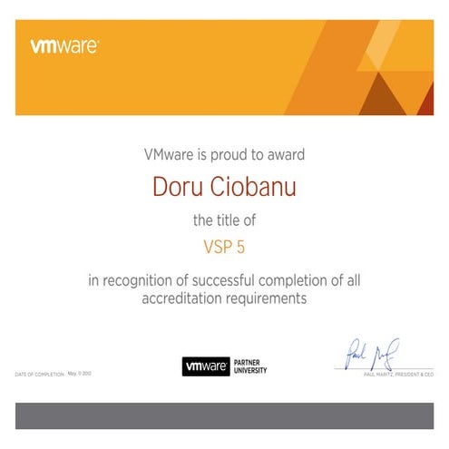 VMware Sales Professional (VSP5) certificate5