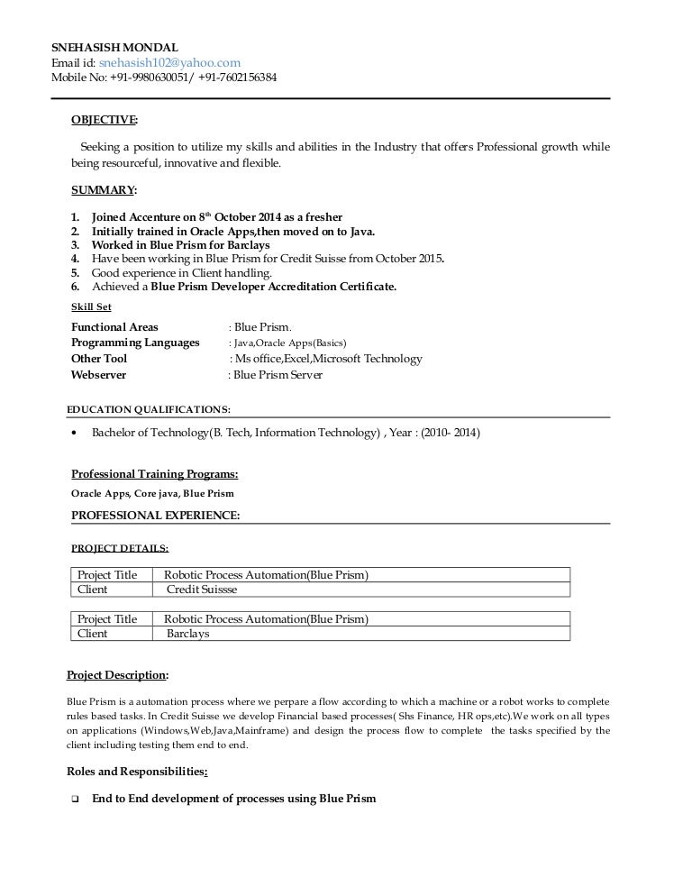 snehasish resume sample profile on resumes