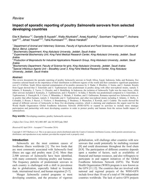 Impact of sporadic reporting of poultry Salmonella serovars from selected developing countries