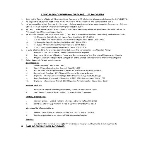 A BIOGRAPHY OF LIEUTENANT LS BEBA