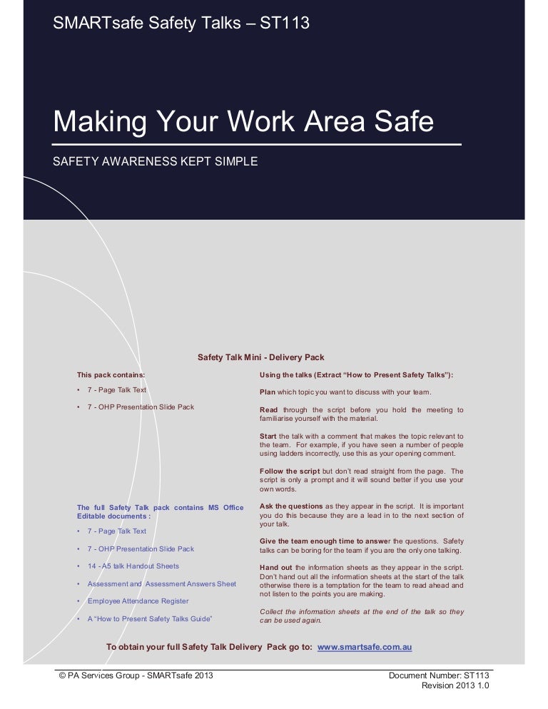 Making Your Work Area Safe Safety Talk
