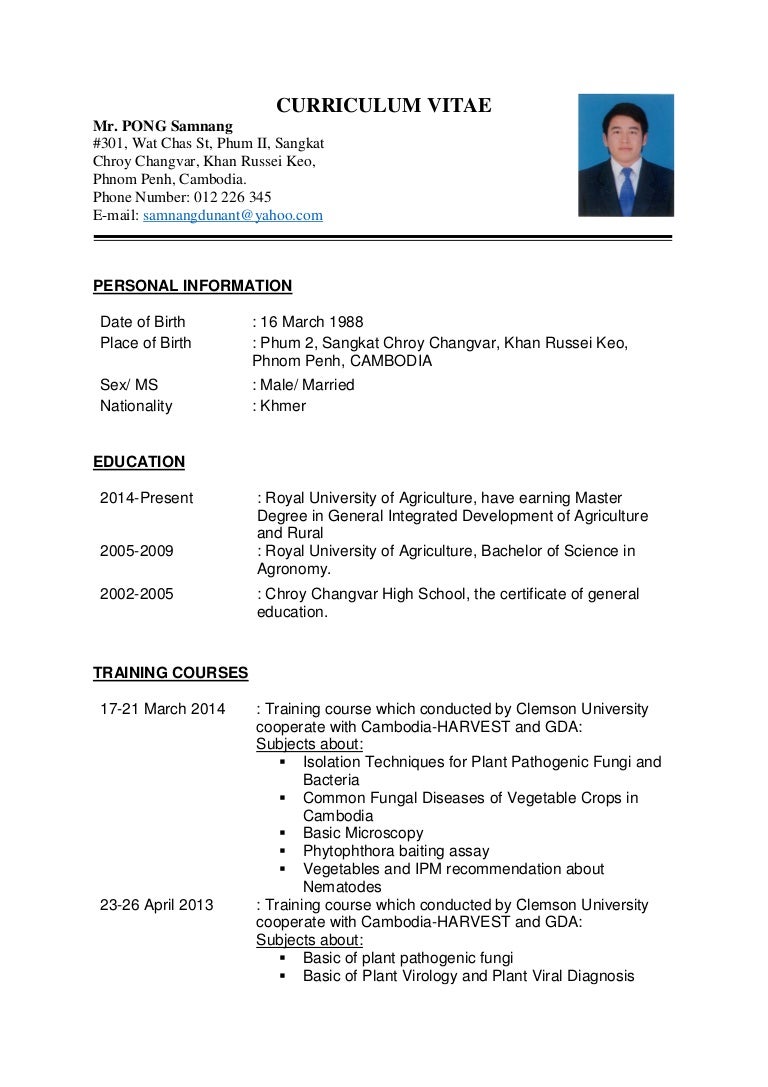 curriculum vitae samnang pong from cv