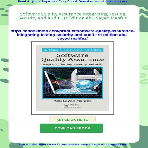 Software Quality Assurance Integrating Testing Security and Audit 1st ...