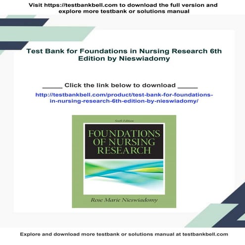 Test Bank for Foundations in Nursing Research 6th Edition by Nieswiadomy
