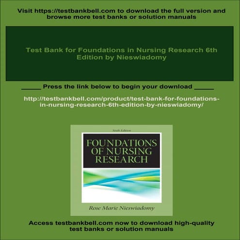 Test Bank for Foundations in Nursing Research 6th Edition by Nieswiadomy