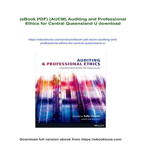 (eBook PDF) (AUCM) Auditing and Professional Ethics for Central Queensland U