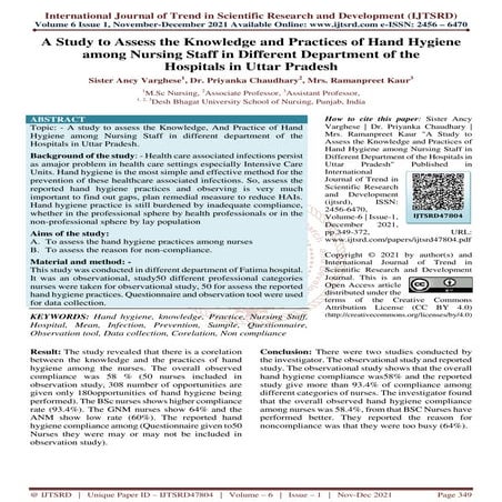 A Study to Assess the Knowledge and Practices of Hand Hygiene among ...