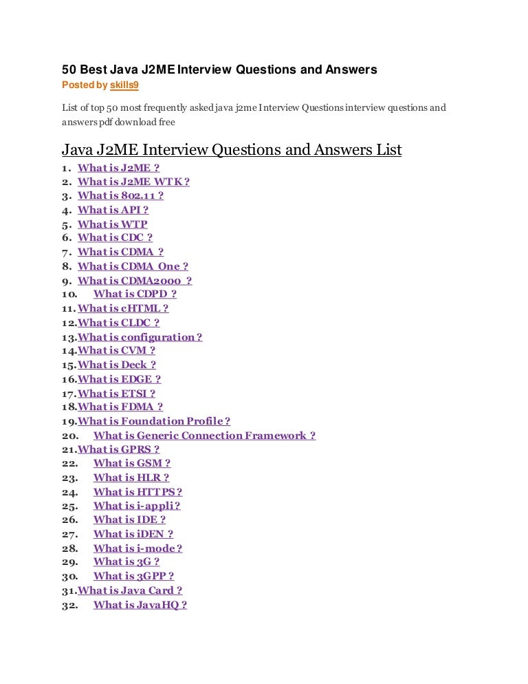 50 best java j2me interview questions and answers most frequently asked questions in an interview